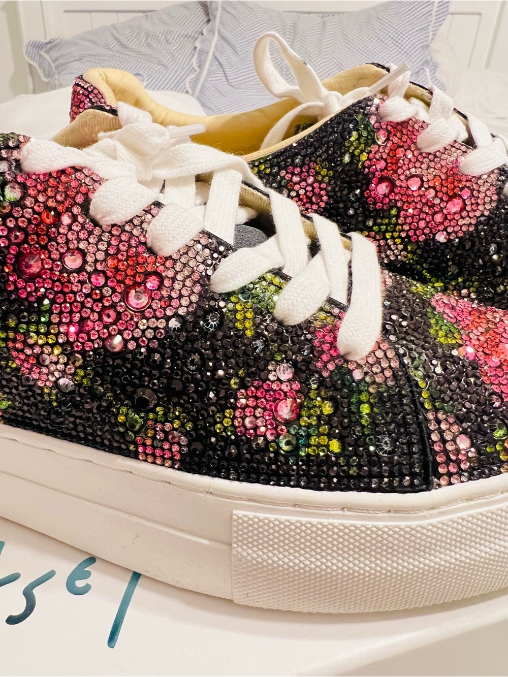 Betsey Johnson SB SINDEY Black Floral Crystal Platform Sneakers - Picture 5 of 13